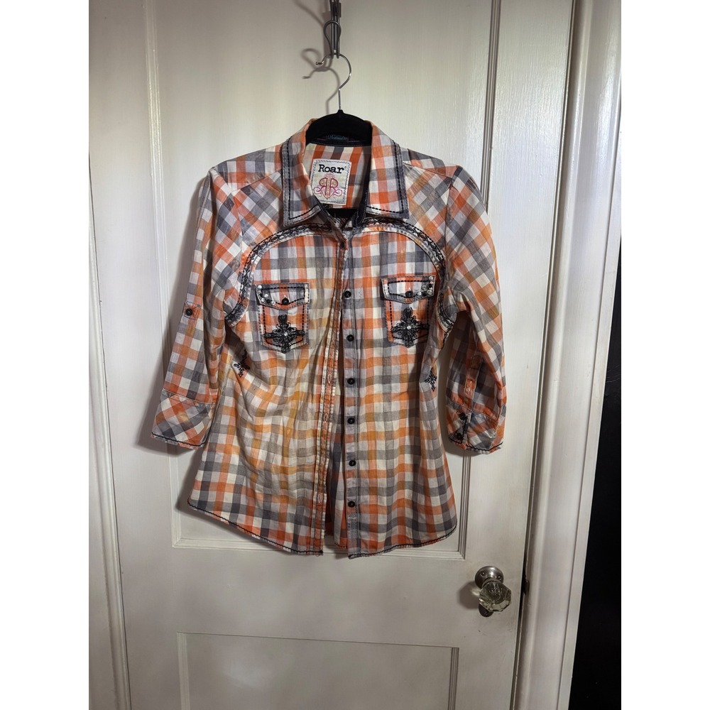 Destined‎ To Roar Cowgirl Western Plaid Rhinestone & Embroidered